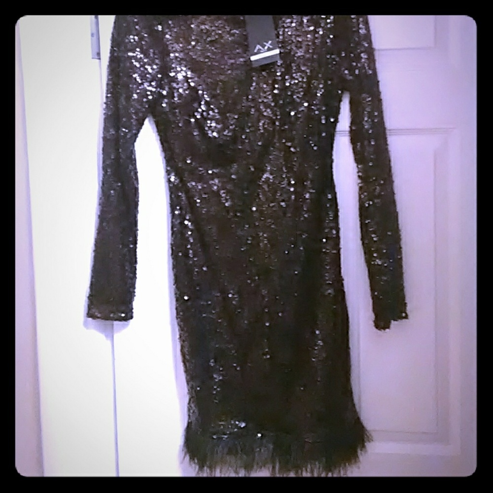 Sequin Cocktail dress with feather bottom